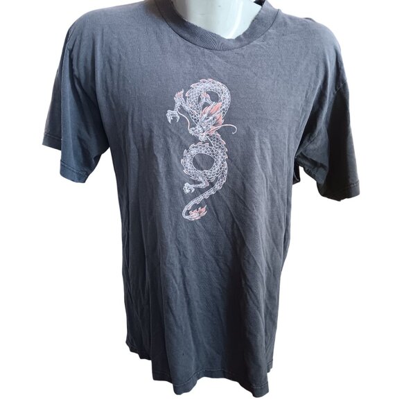 Large Vintage T-shirt Y2K Dragon Graphic Alstyle Trashed Gray Short Sleeve - Picture 1 of 7